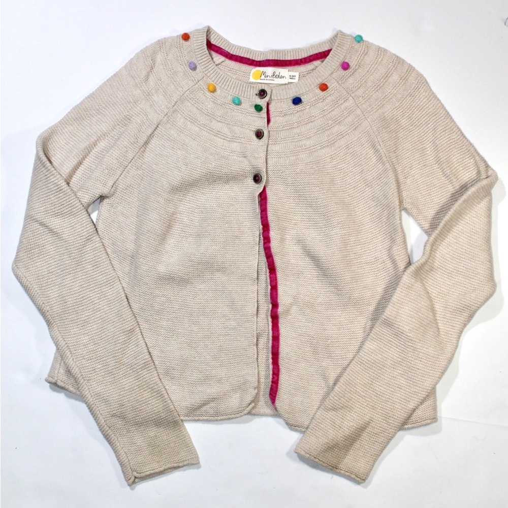 Mini Boden Cream Knit Cardigan with Colorful Button Details